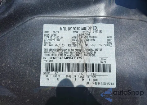 2023 Ford Edge Titanium z USA, uszkodzony, nr VIN 2FMPK4K94PBA11423